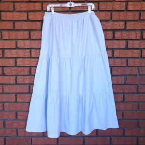 NEW Light Blue Tiered Pull On Skirt Sz L Midi or Maxi Cotton Lightweight Pockets